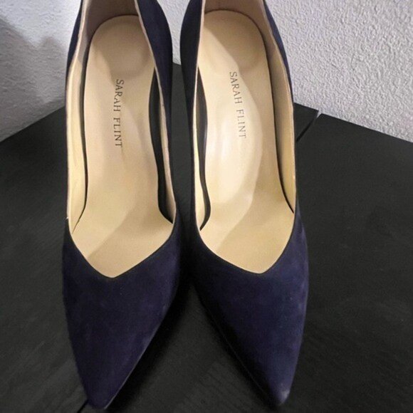 Sarah Flint Navy Suede Pumps w/Leopard Heel - Picture 7 of 7